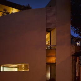Exterior view at dusk showing interior lights