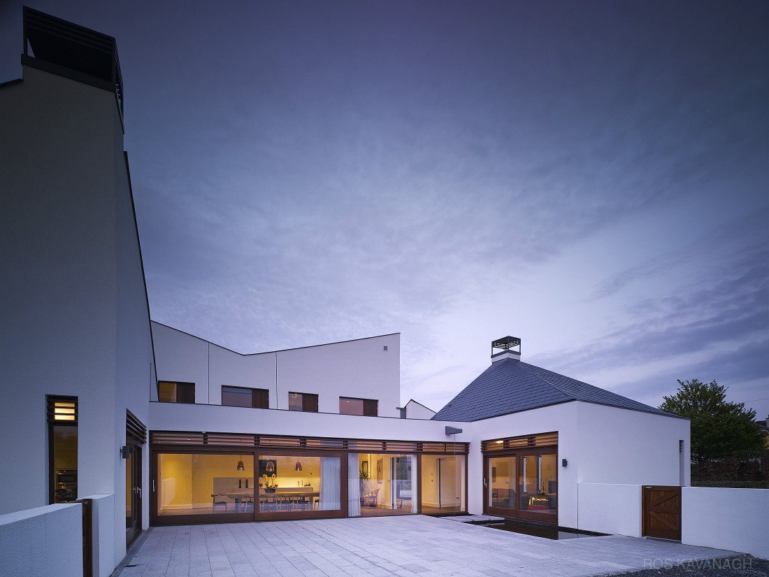 VIew from courtyard at dusk