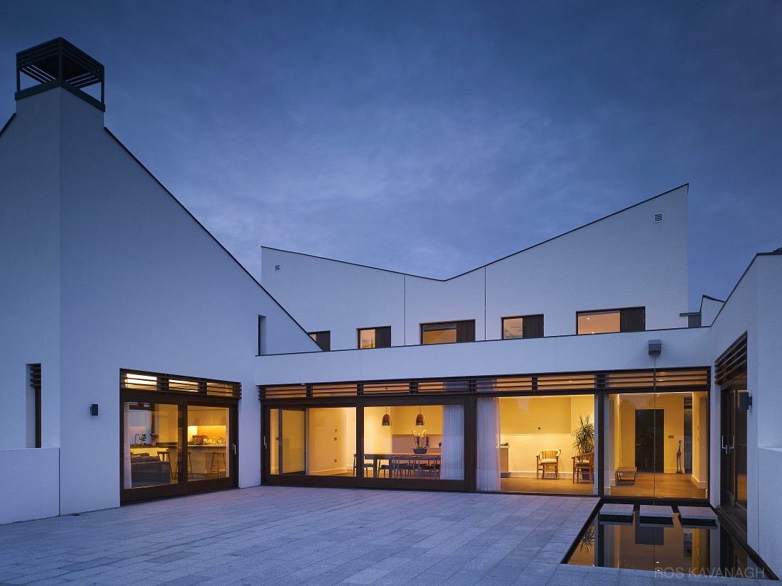 View from courtyard at dusk