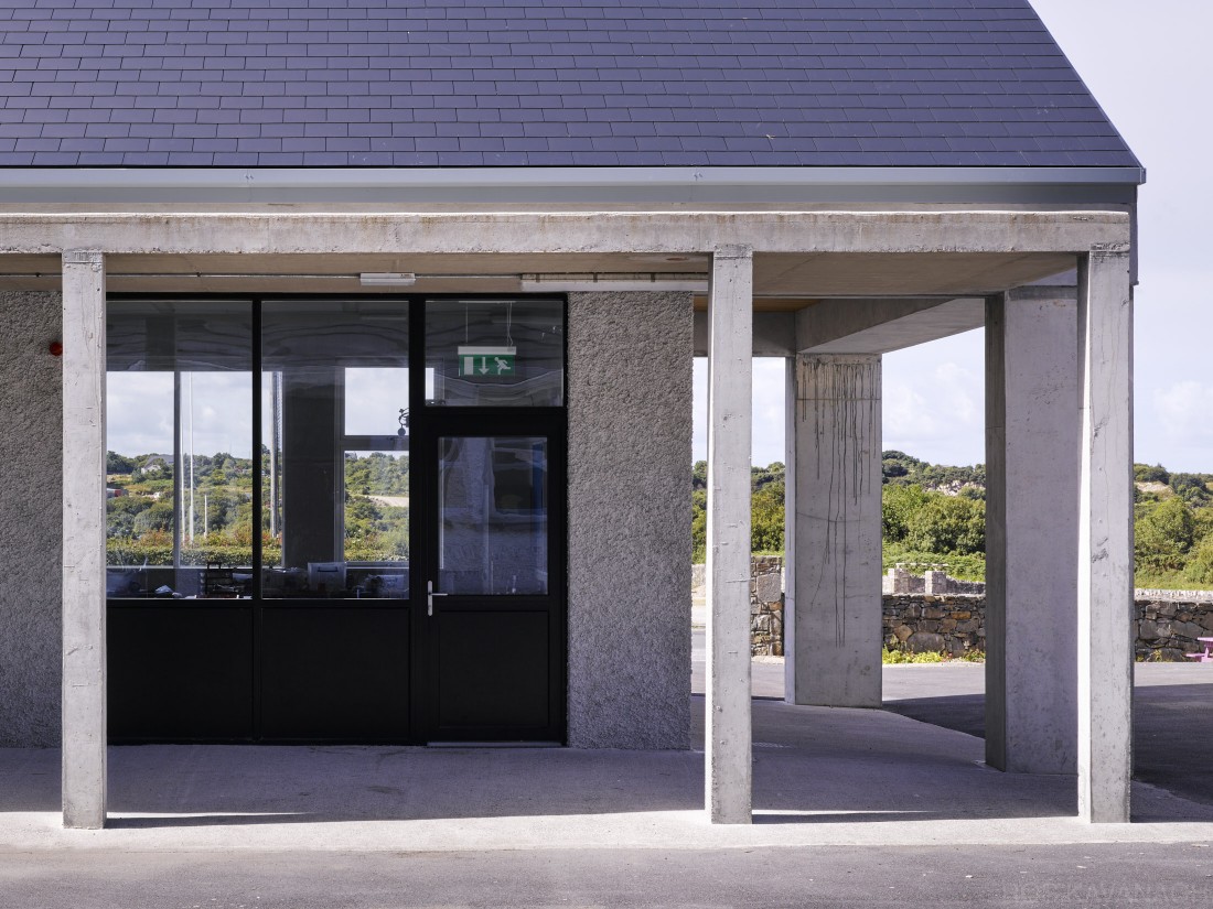 Rosmuc School view of covered walkway showing landscape