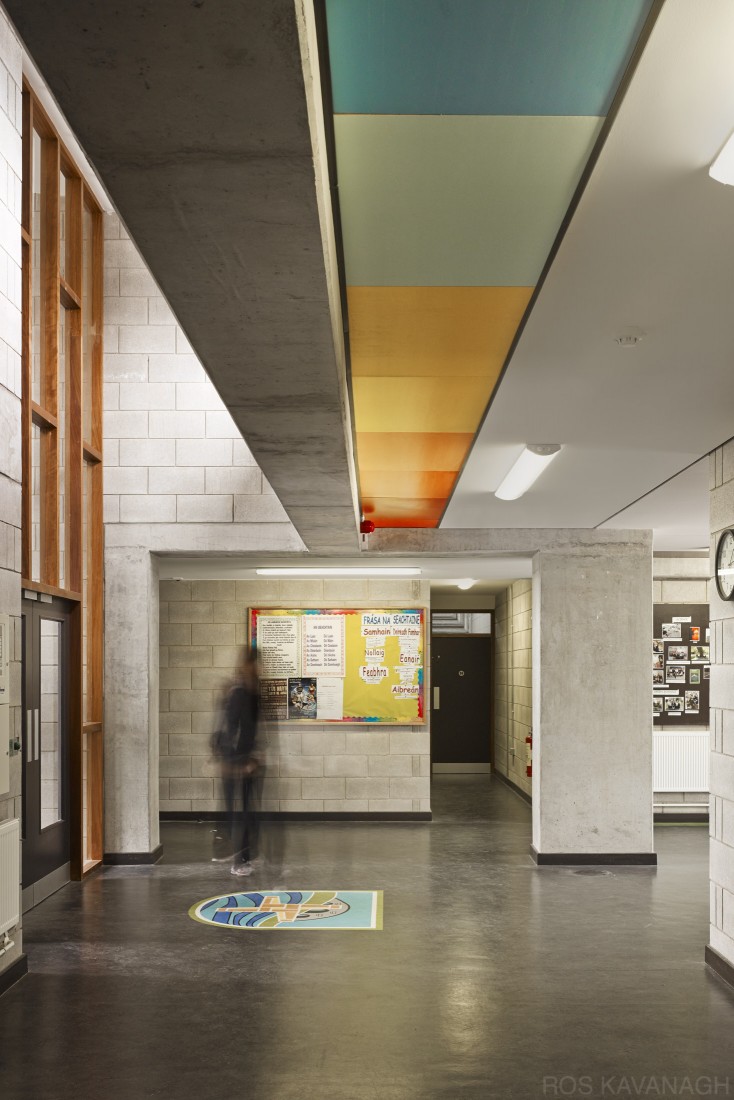 View of interior entrance showing coloured ceiling panels