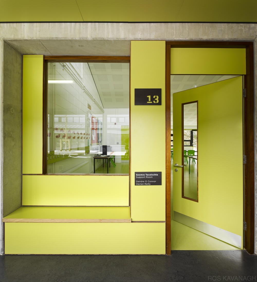 View of classroom exterior showing window through to room